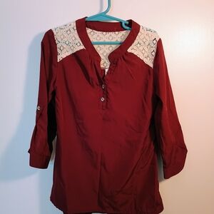 Kids Burgundy Blouse with Lace Detail
